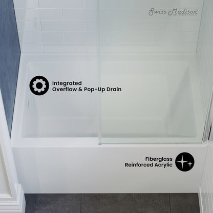 Swiss Madison Voltaire 48 x 32 Skirted Left Drain Soaking Apron Bathtub in Glossy White with Integrated Overflow, Drain Included