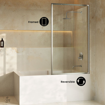 Swiss Madison Pierre 34 x 58 Framed Fixed 3/8 in. (10mm) Clear Tempered Glass Tub Door with Nickel Brushed Frame