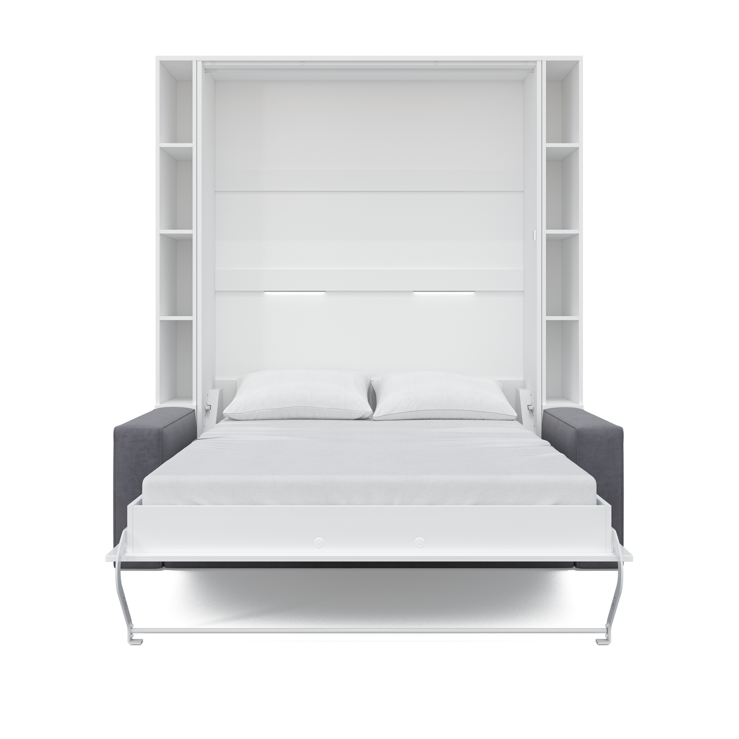 Maxima House Murphy Bed Invento Vertical European FULL size with a Sofa and two Bookcases