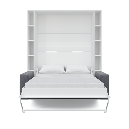 Maxima House Murphy Bed Invento Vertical European FULL size with a Sofa and two Bookcases