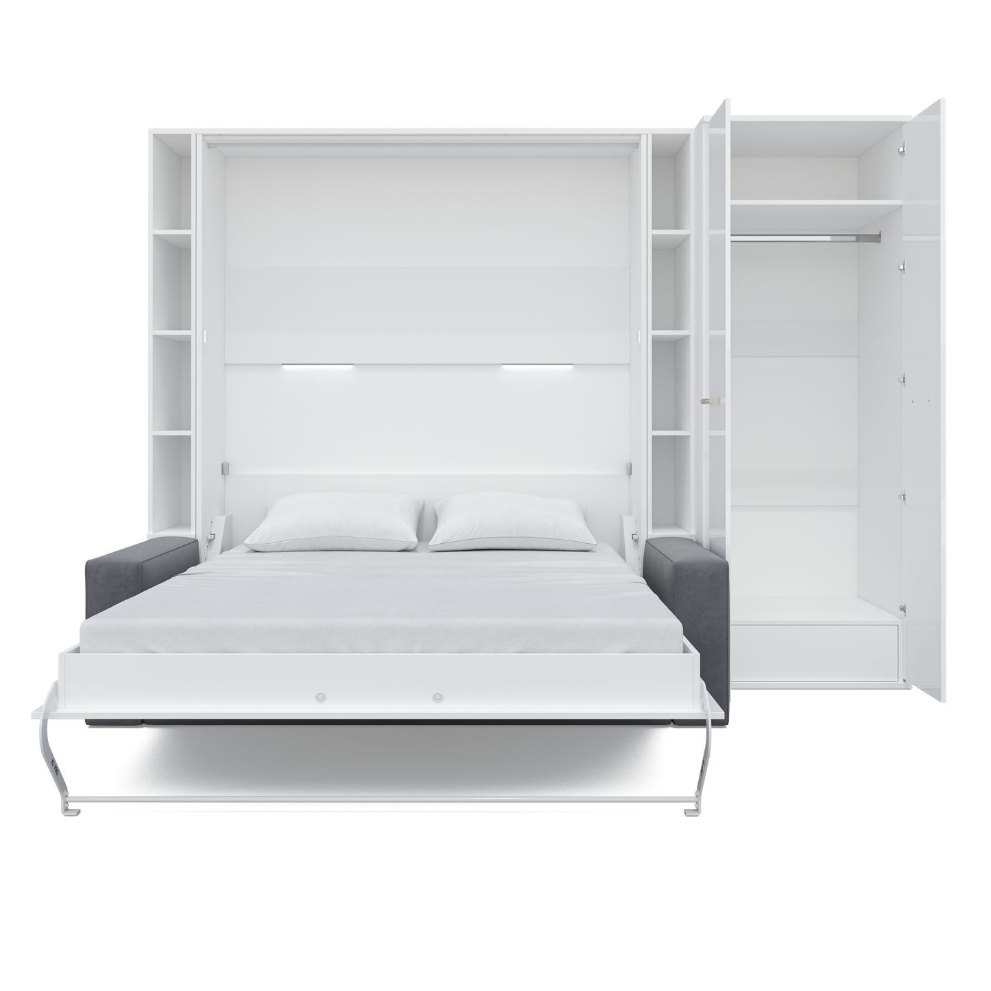 Maxima House Vertical Queen size Murphy Bed Invento with a Sofa, two Cabinets and Wardrobe