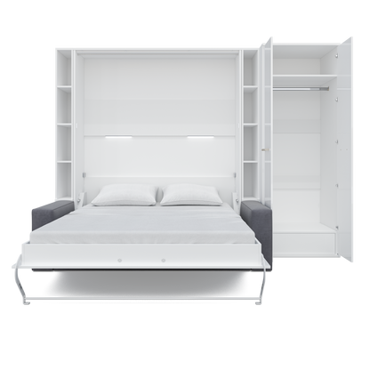 Maxima House Vertical Queen size Murphy Bed Invento with a Sofa, two Cabinets and Wardrobe