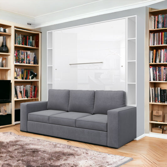 Maxima House Vertical European Queen size Murphy Bed Invento with a Sofa and two Cabinets
