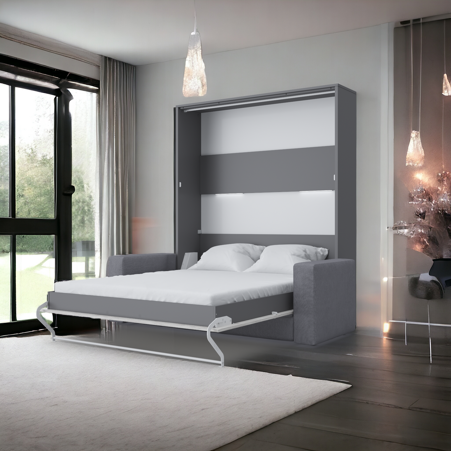 Maxima House European Queen size Vertical Murphy Bed Invento with a Sofa