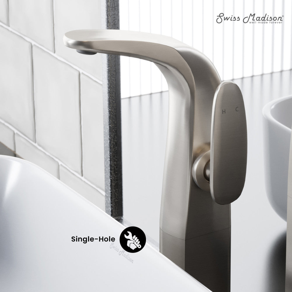Swiss Madison Chateau Single Hole, Single-Handle, High Arc Bathroom Faucet in Brushed Nickel