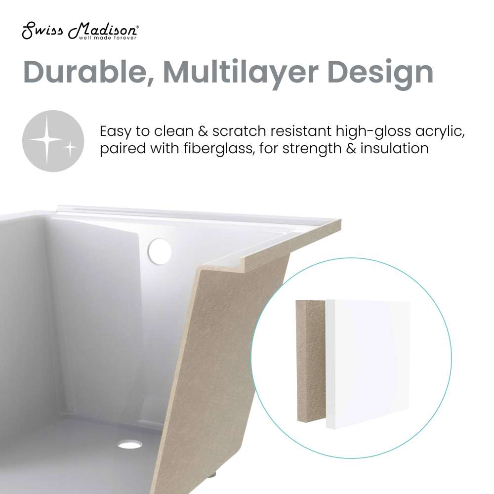 Swiss Madison Voltaire 48" x 30" Reversible Drain Drop-In Bathtub
