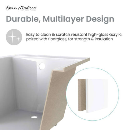Swiss Madison Voltaire 48" x 30" Reversible Drain Drop-In Bathtub