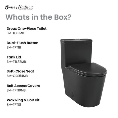 Swiss Madison Dreux One Piece Elongated Dual Flush Toilet with 0.95/1.26 GPF in Matte Black