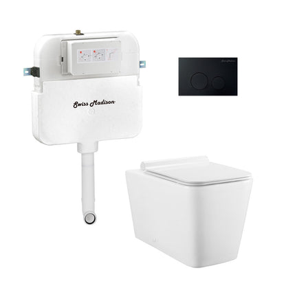 Swiss Madison Concorde Back-to-Wall Toilet Bundle 0.8/1.6 GPF Dual Flush in Glossy White with Black Flush Plate