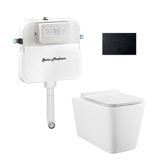 Swiss Madison Concorde Back-to-Wall Toilet Bundle 0.8/1.6 GPF Dual Flush in Glossy White with Black Flush Plate