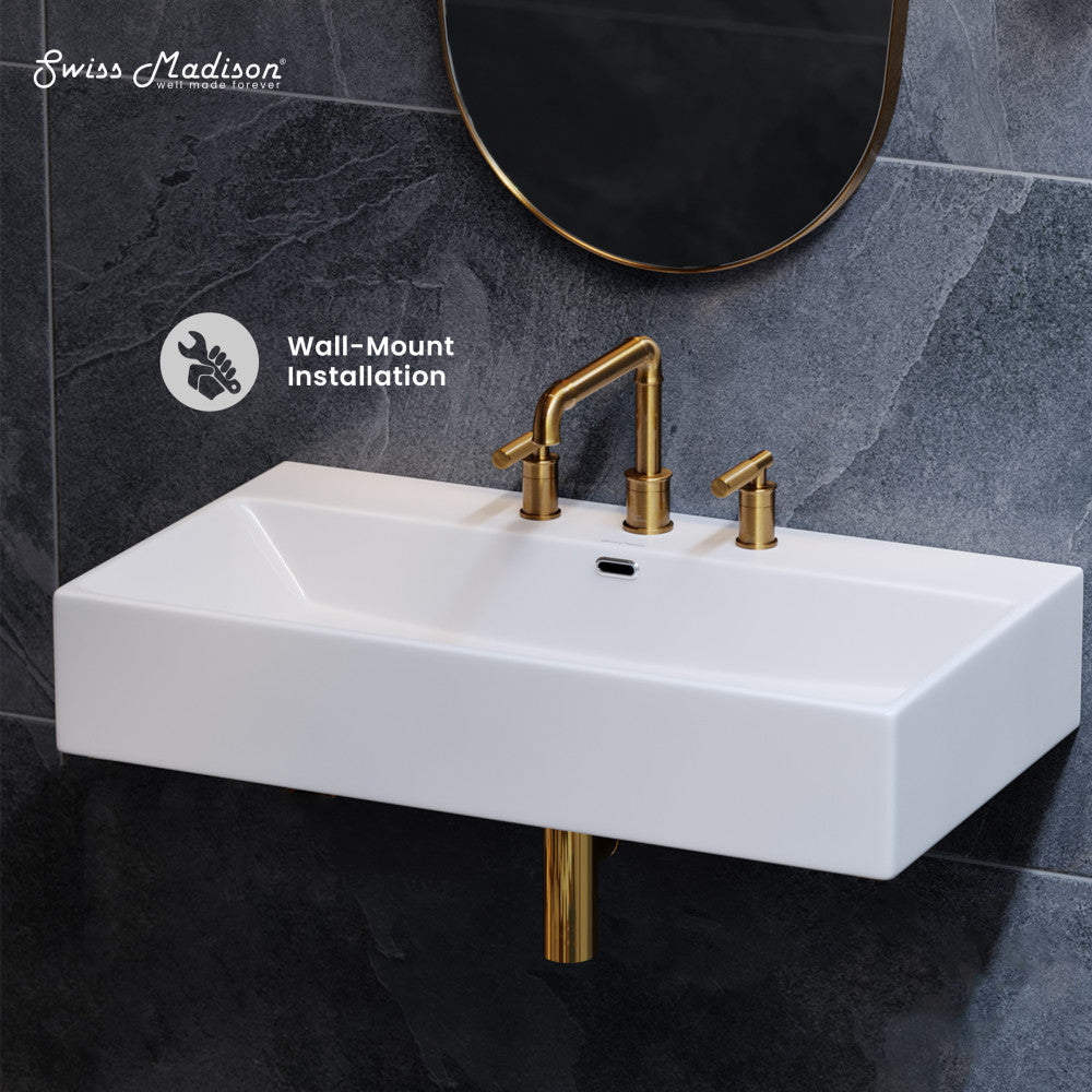 Swiss Madison Claire 30" Rectangle Wall-Mount Bathroom Sink with 8" Widespread Holes
