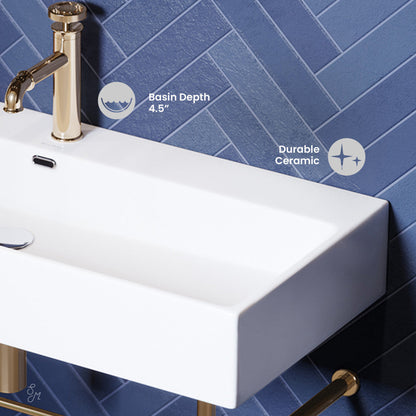 Swiss Madison Claire 40 Ceramic Console Sink White Basin Gold Legs