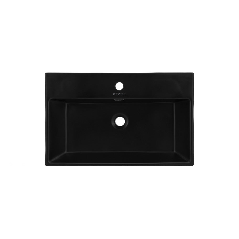 Swiss Madison Claire 24 Ceramic Console Sink Matte Black Basin Gold Legs