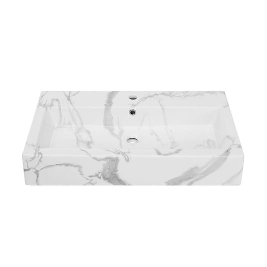 Swiss Madison Voltaire Wide Rectangle Vessel Sink in White Marble