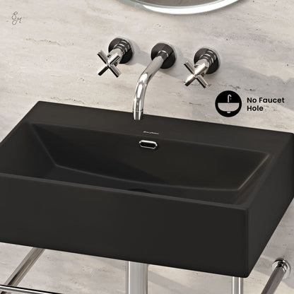Swiss Madison Claire 24" Rectangle Matte Black Zero Hole Console Sink with Polished Chrome Legs