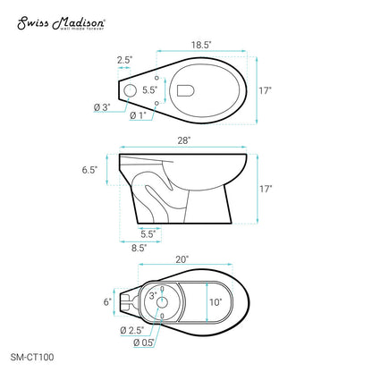 Swiss Madison Sirene Floor-Mounted Commercial Elongated Top Flush Spud Flushometer Toilet Bowl