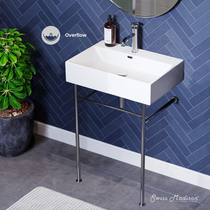 Swiss Madison Claire 24 Ceramic Console Sink White Basin Chrome Legs