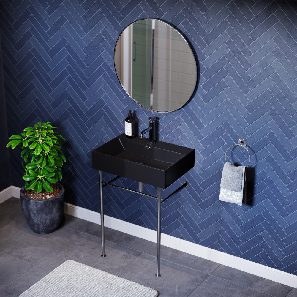 Swiss Madison Claire 24 Ceramic Console Sink Matte Black Basin Chrome Legs