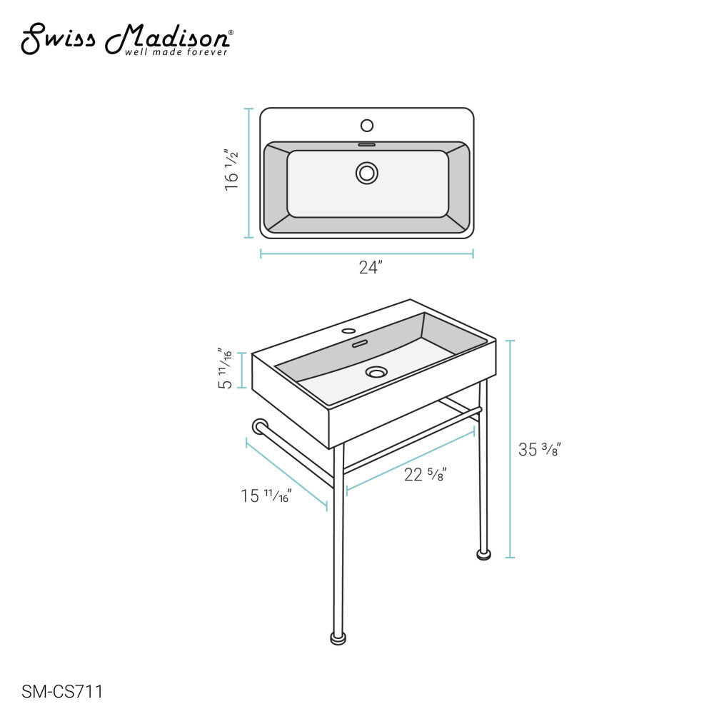 Swiss Madison Swiss Madison Well Made Forever SM-SK711-10C - Claire 24 Ceramic Console Sink Bundle
