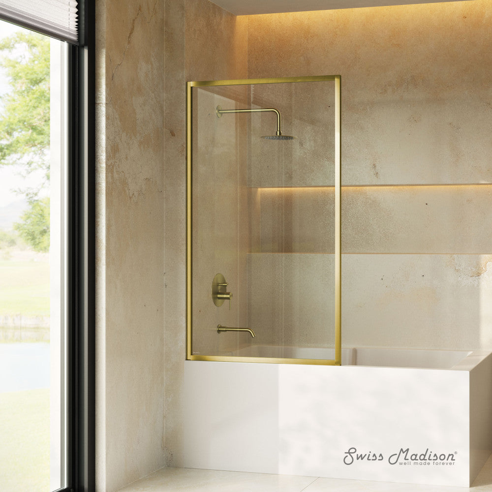 Swiss Madison Pierre 34 x 58 Framed Fixed 3/8 in. (10mm) Clear Tempered Glass Tub Door with Brushed Gold Frame