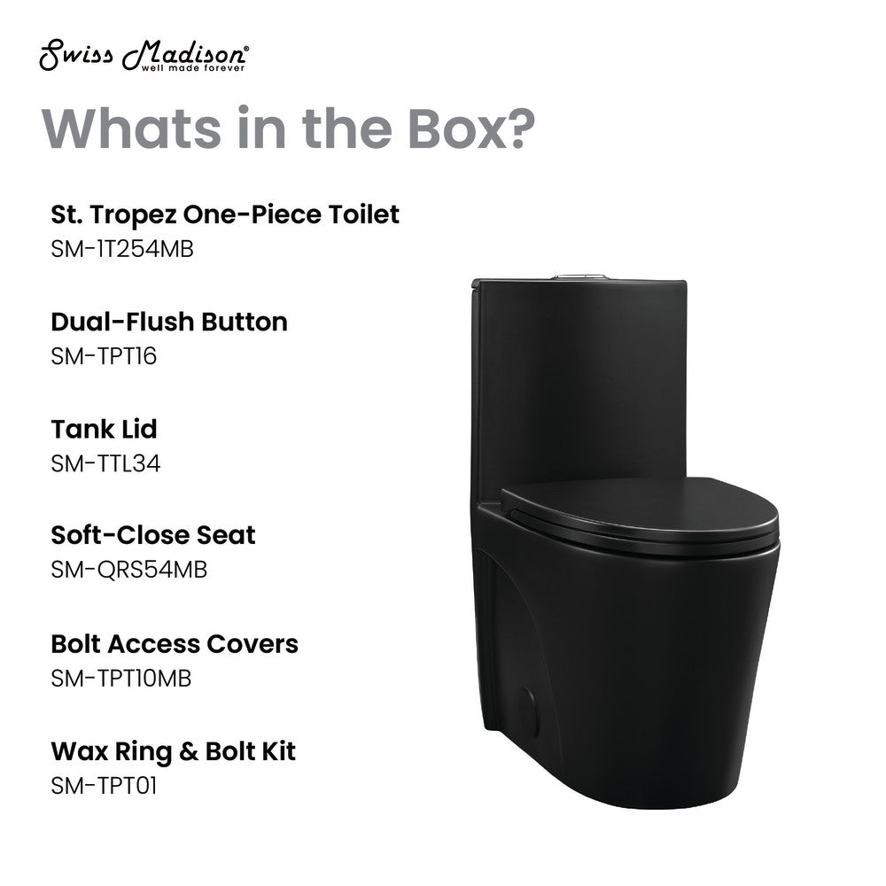 Swiss Madison St. Tropez One-Piece Elongated Toilet Vortex Dual-Flush in Matte Black 1.1/1.6 gpf