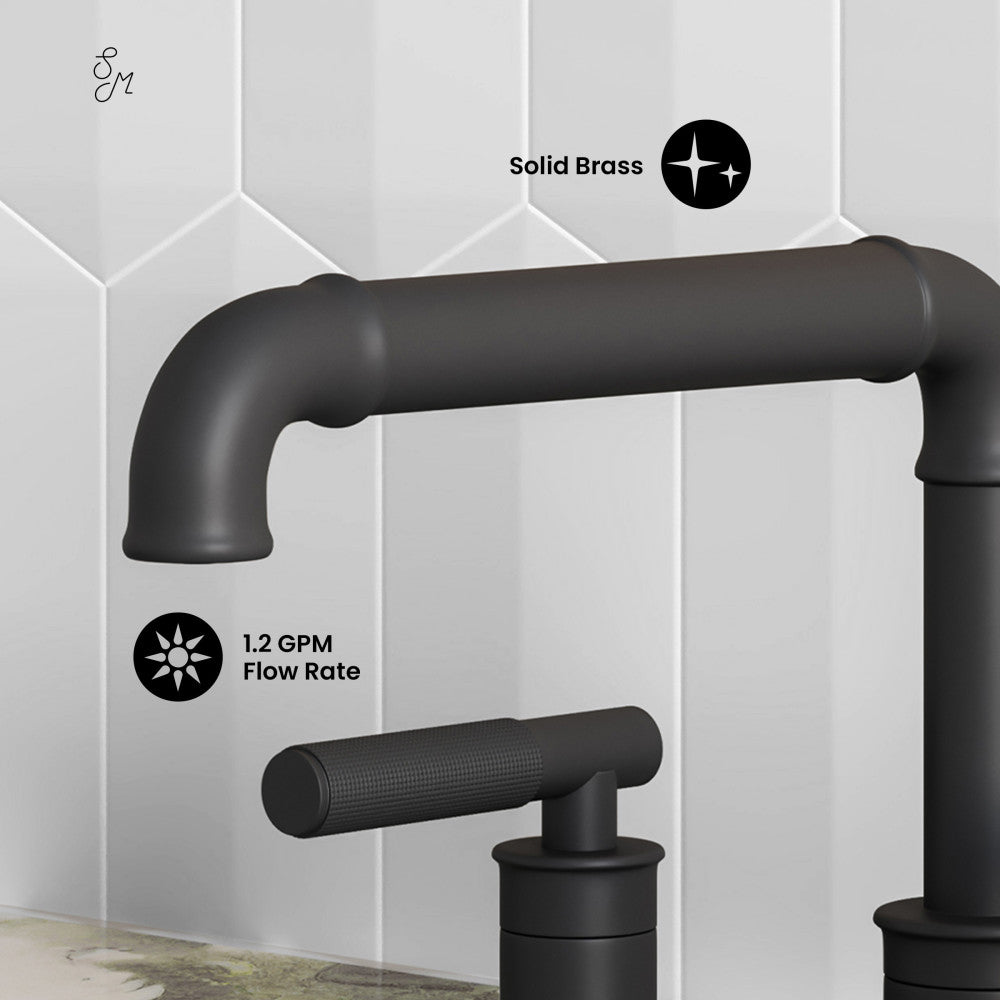 Swiss Madison Avallon 8 in. Widespread, Sleek Handle, Bathroom Faucet in Matte Black