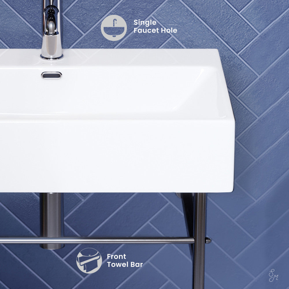 Swiss Madison Claire 24 Ceramic Console Sink White Basin Chrome Legs