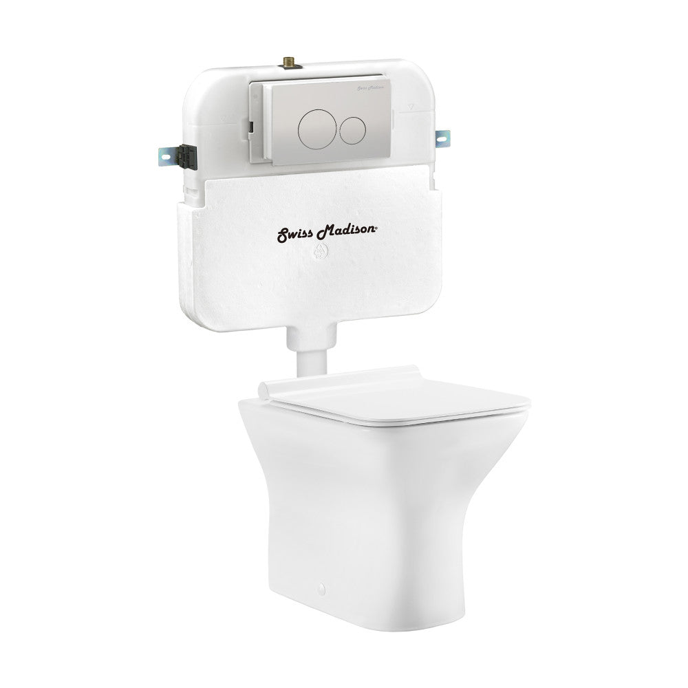 Swiss Madison Carre Back to Wall Toilet Bowl Bundle in Glossy White