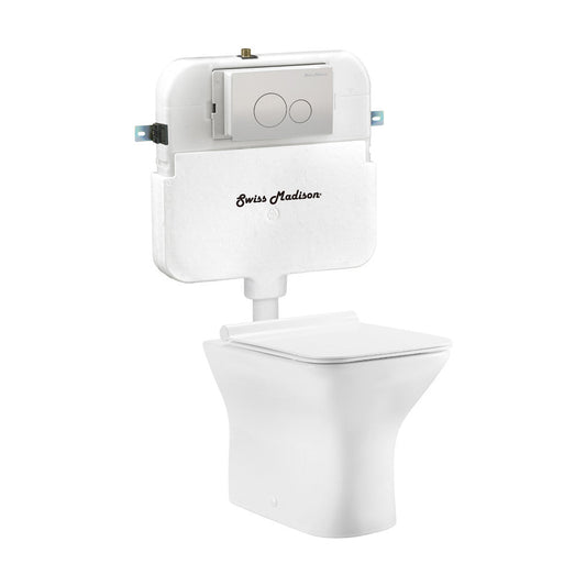 Swiss Madison Carre Back to Wall Toilet Bowl Bundle in Glossy White