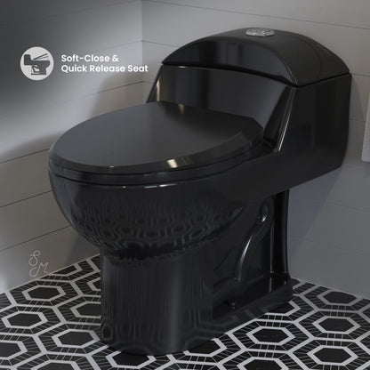 Swiss Madison Chateau One-Piece Elongated Toilet Dual-Flush in Glossy Black 1.1/1.6 gpf