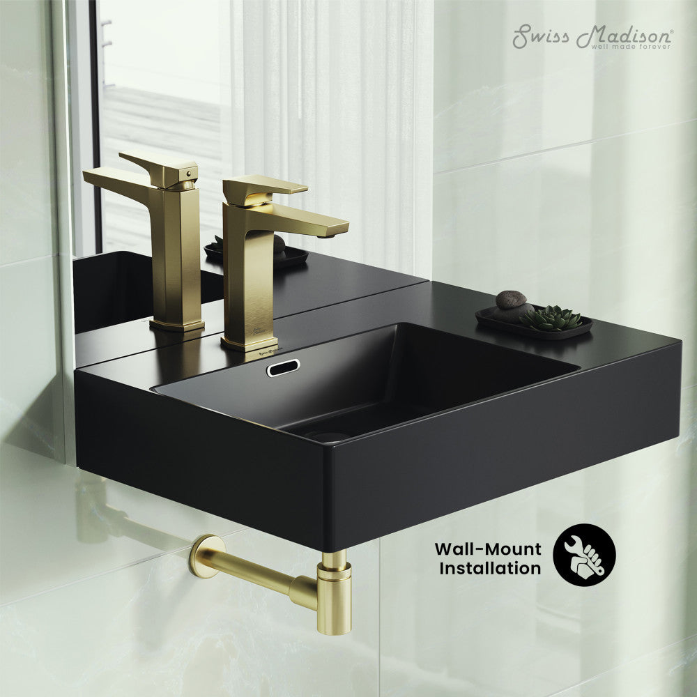 Swiss Madison St. Tropez 24 x 18 Ceramic Wall Hung Sink with Left Side Faucet Mount, Matte Black