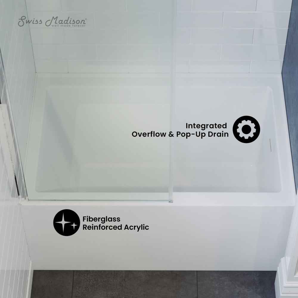 Swiss Madison Voltaire 48 x 32 Skirted Right Drain Soaking Apron Bathtub in Glossy White with Integrated Overflow, Drain Included