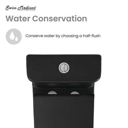 Swiss Madison Carre One Piece Square Toilet Dual Flush 1.1/1.6 gpf with 10" Rough-In, Matte Black