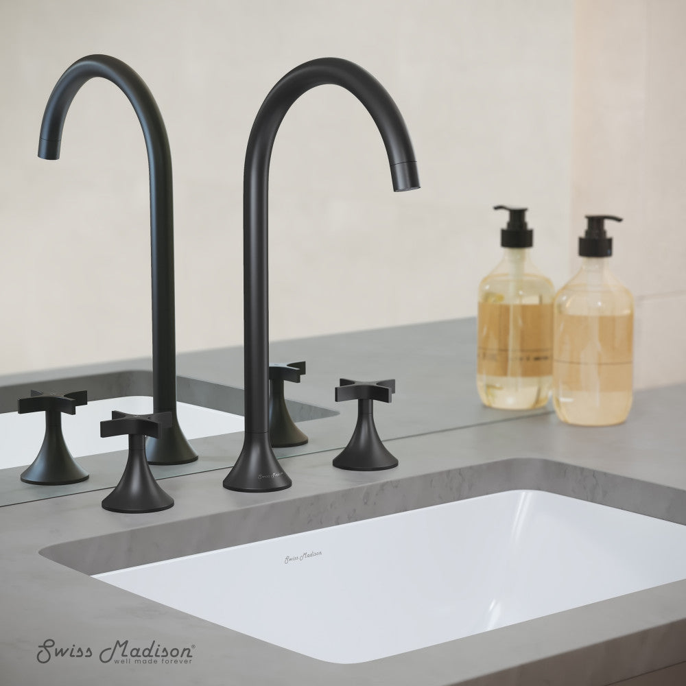 Swiss Madison Daxton 8 in. Widespread, Cross Handle, Bathroom Faucet in Matte Black