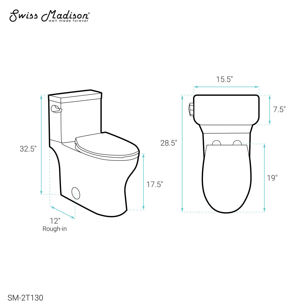Swiss Madison Classe Two-Piece Elongated Left Side Flush Handle Toilet 1.28 gpf