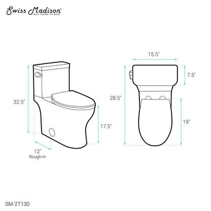 Swiss Madison Classe Two-Piece Elongated Left Side Flush Handle Toilet 1.28 gpf