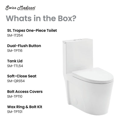 Swiss Madison St. Tropez One-Piece Elongated Toilet Vortex Dual-Flush 1.1/1.6 gpf