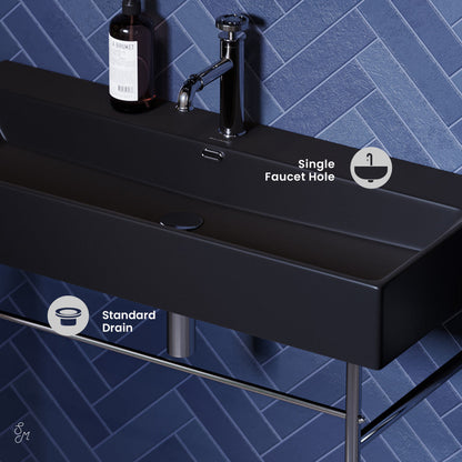 Swiss Madison Claire 40 Ceramic Console Sink Matte Black Basin Chrome Legs