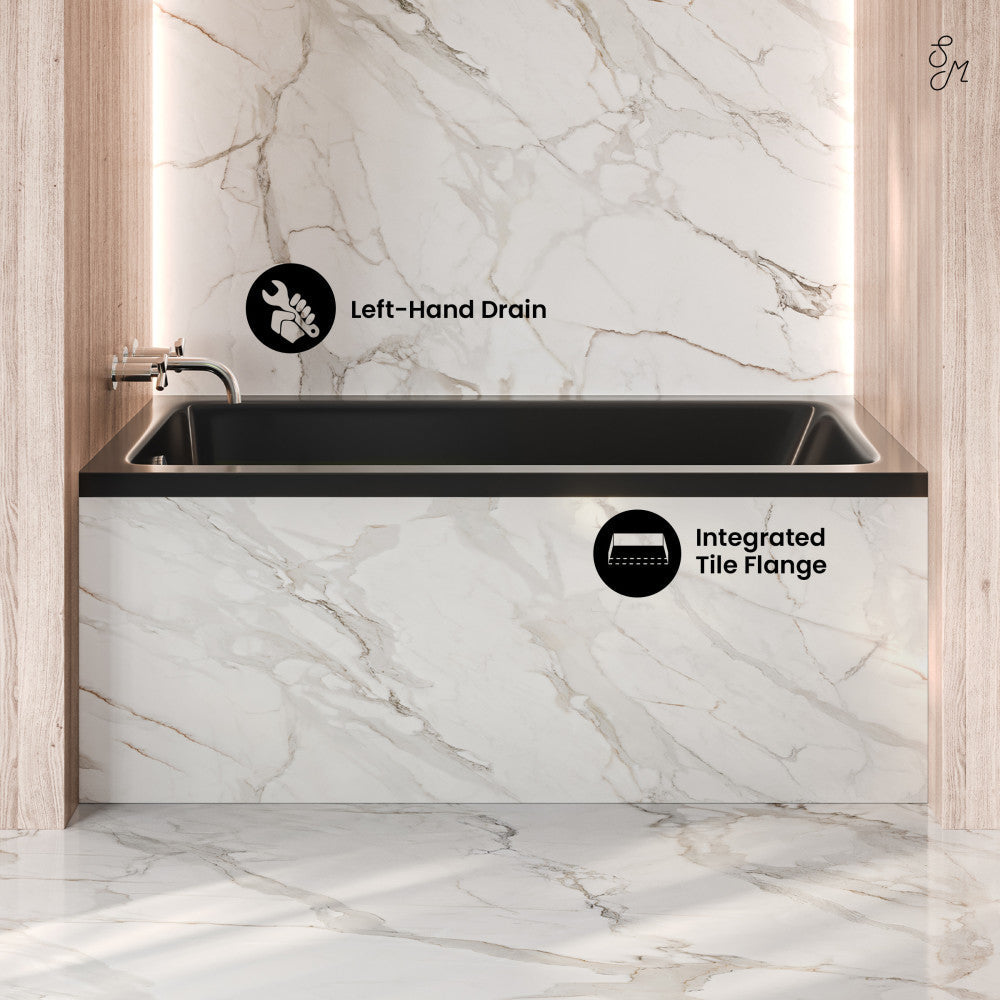 Swiss Madison Voltaire 54 x 30 Left Drain Soaking Alcove Bathtub in Glossy Black