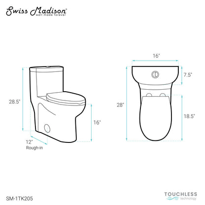Swiss Madison Sublime One Piece Elongated Toilet with Touchless Retrofit Dual Flush 1.1/1.6 gpf