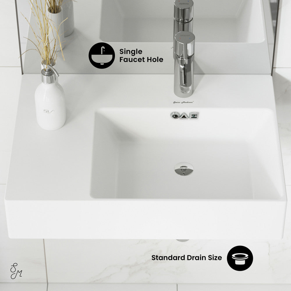 Swiss Madison St. Tropez 24" Rectangle Wall-Mounted Sink with Right Side Faucet Mount
