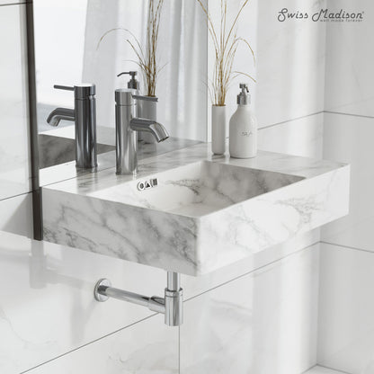 Swiss Madison St. Tropez 24" Left Side Faucet Wall-Mount Bathroom Sink in White Marble