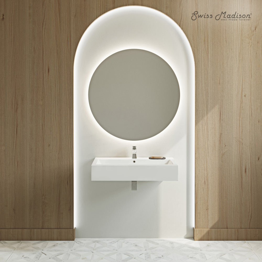 Swiss Madison Voltaire Wide Rectangle Wall-Mount Sink in Shiny White