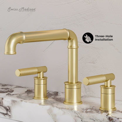 Swiss Madison Avallon 8 in. Widespread, Sleek Handle, Bathroom Faucet in Brushed Gold