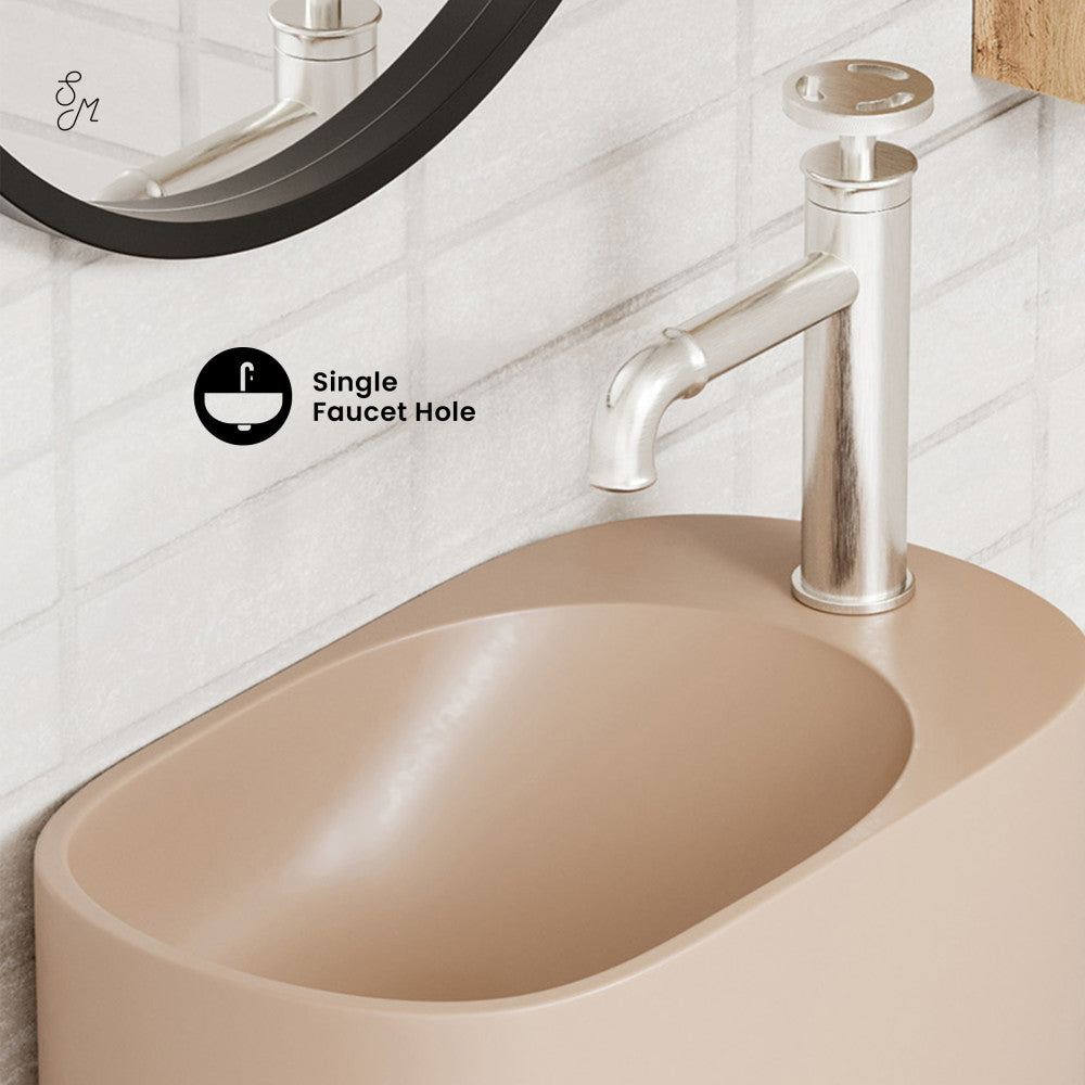 Swiss Madison Terre 18" Right Side Faucet Wall-Mount Bathroom Sink in Pastel Peach