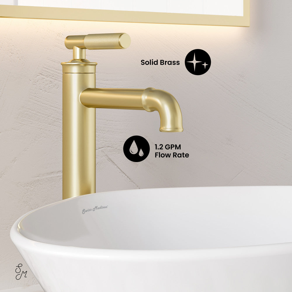 Swiss Madison Avallon Single Hole, Single-Handle Sleek, High Arc Bathroom Faucet in Brushed Gold