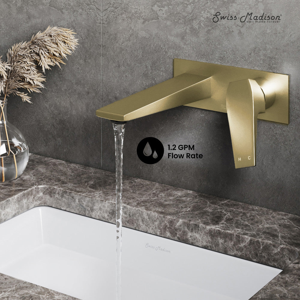 Swiss Madison Voltaire Single-Handle, Wall-Mount, Bathroom Faucet in Brushed Gold