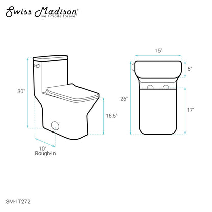 Swiss Madison Carre One Piece Square Toilet Left Side Flush, 10" Rough-In 1.28 gpf