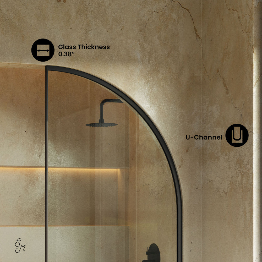 Swiss Madison Demi 34 x 58 Framed Fixed 3/8 in. (10mm) Clear Tempered Glass Tub Door with Black Matte Frame