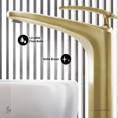 Swiss Madison Sublime Single Hole, Single-Handle, High Arc Bathroom Faucet in Brushed Gold